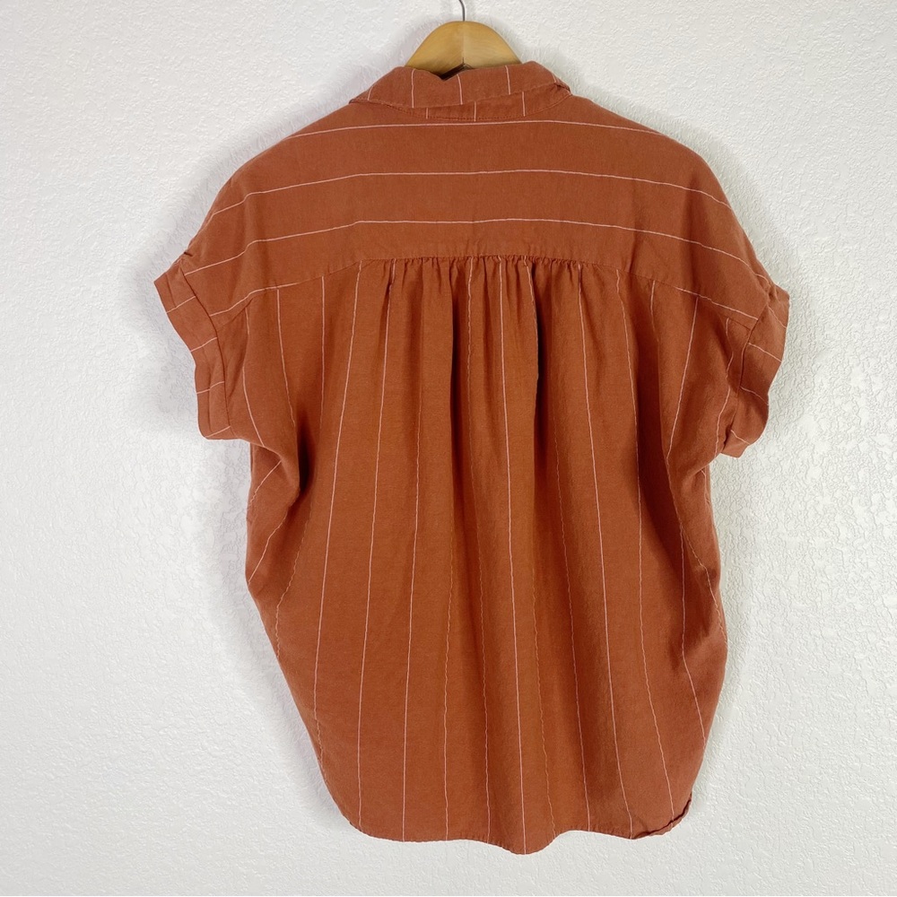 Mod Ref Orange Striped Linen Cotton Button Front … - image 7